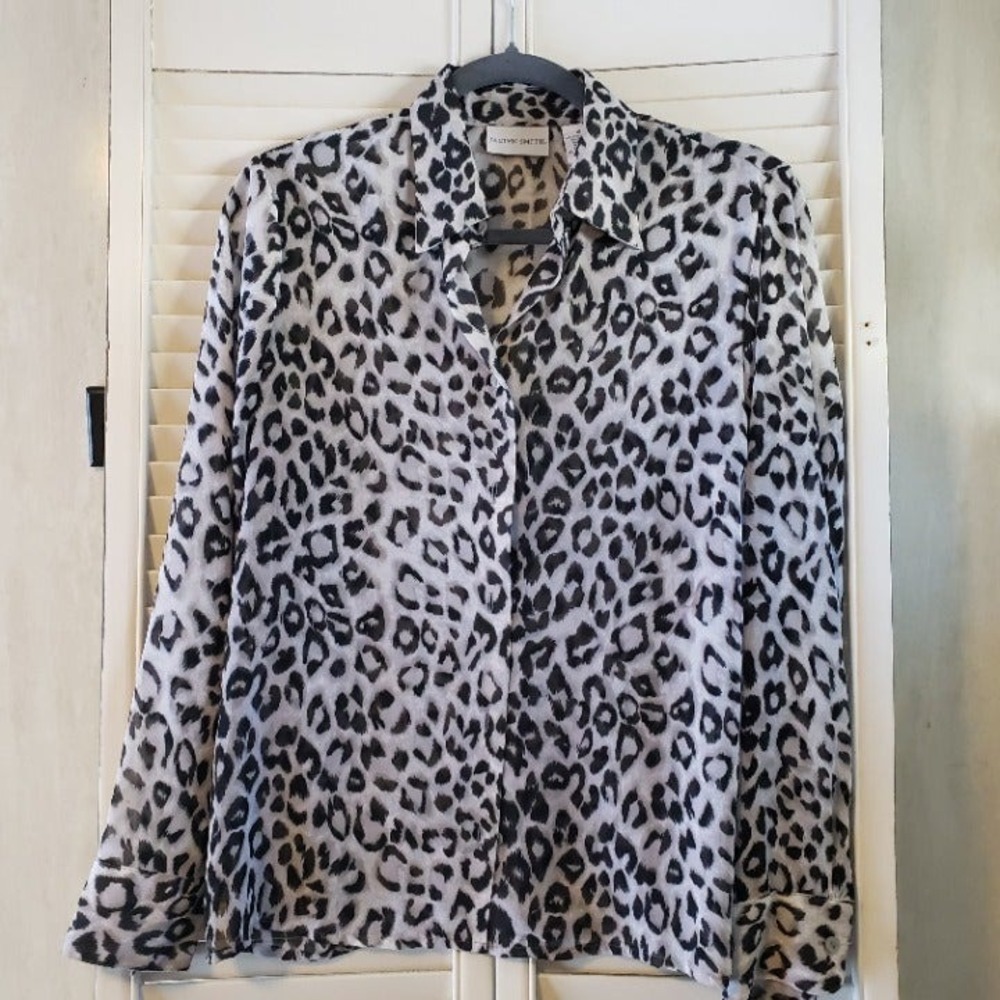 JACLYN SMITH Shirt Womens 10 Button Sheer Long Sleeve Leopard Print Y2K VTG 90s